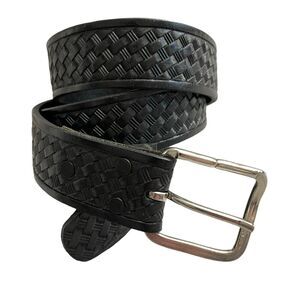 Chambers Black Leather Belt 36 Mens Basketweave Silver Buckle Western USA 1.5"